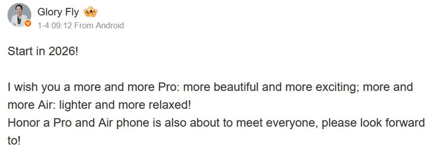 Honor Fang Fei president teasing Magic 8 Pro Air