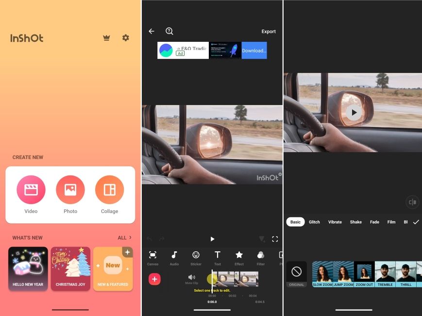 InShot user interface Android