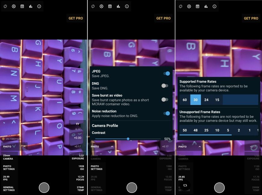 MotionCam menus and camera UI in action