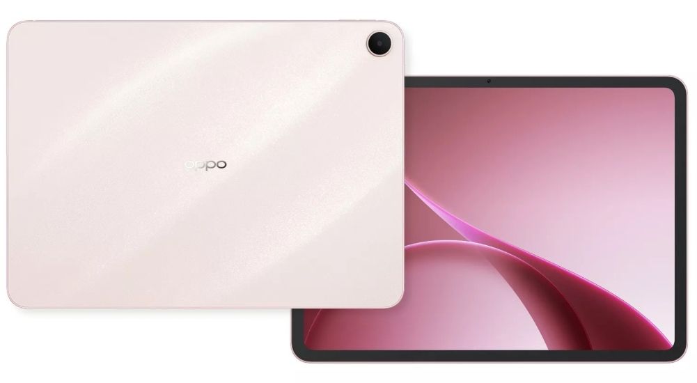 Oppo Pad 5 in Aurora Pink Colourway from the front and back