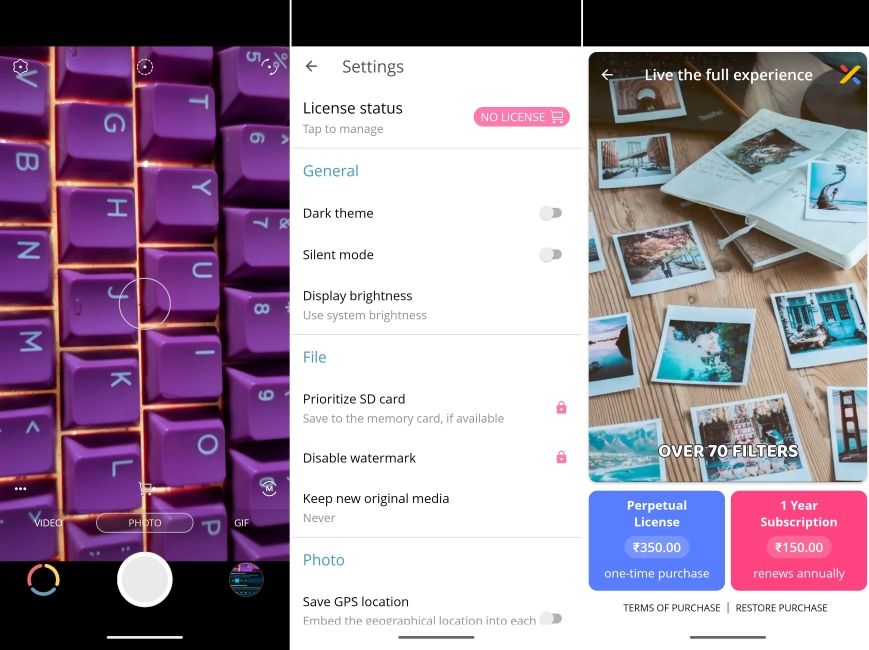 Pixtica user interface with settings page
