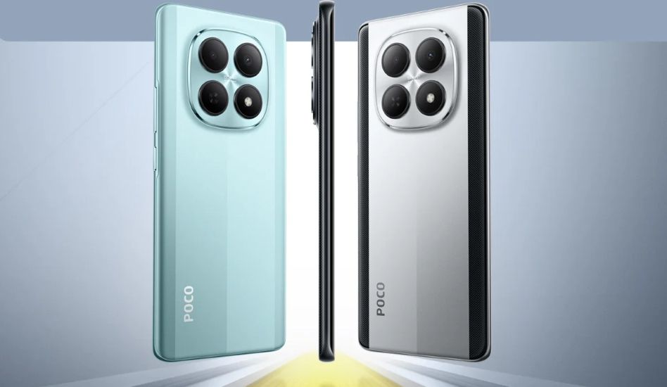 Poco M8 5G in green and silver colourways