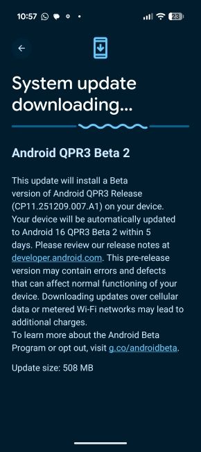 Android 16 QPR3 Beta 2 update page