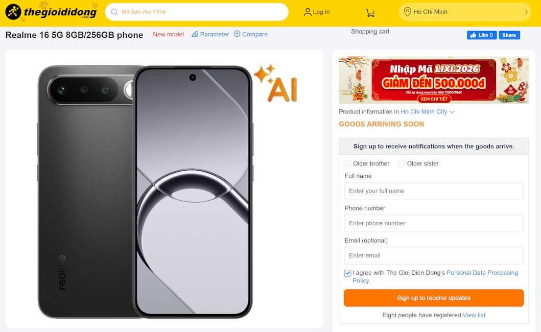 Realme 16 Vietnam listing