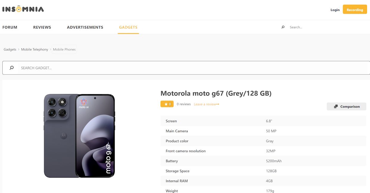 Moto g67 leaked specs