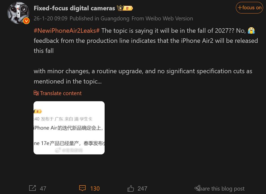 iPhone Air 2 launch timeline details tipped iPhone Air 2 launch timeline details tipped