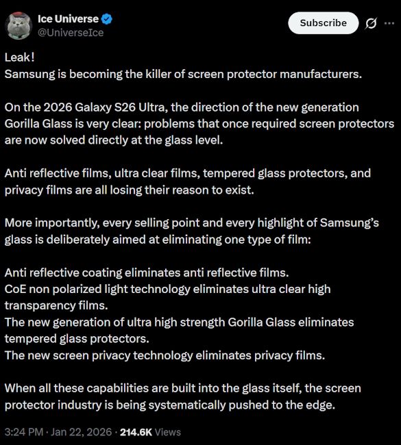Samsung Galaxy S26 Ultra display durability details