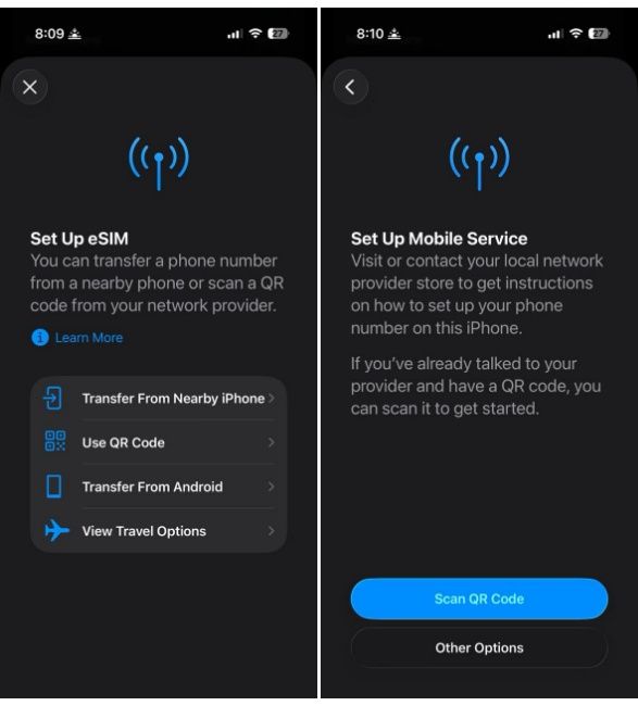 iPhone Set up esim option