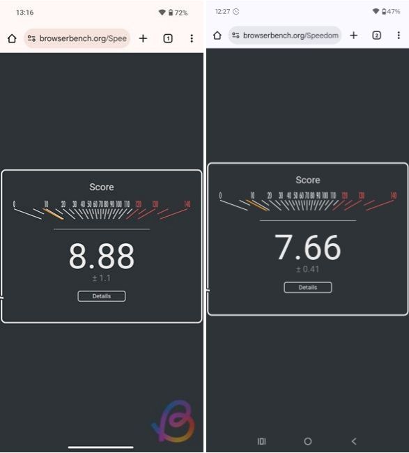 Snapdragon 7s Gen 3 vs Snapdragon 7s Gen 2 Speedometer
