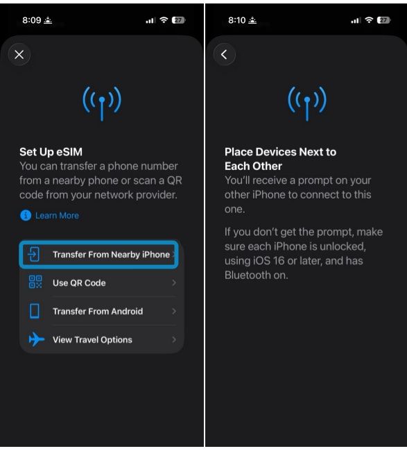 Transfer eSIM from one iPhone to another