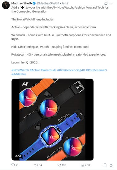Screenshot of X post confirming and revealing the Ai+ NovaWatch smartwatches lineup Screenshot of X post confirming and revealing the Ai+ NovaWatch smartwatches lineup