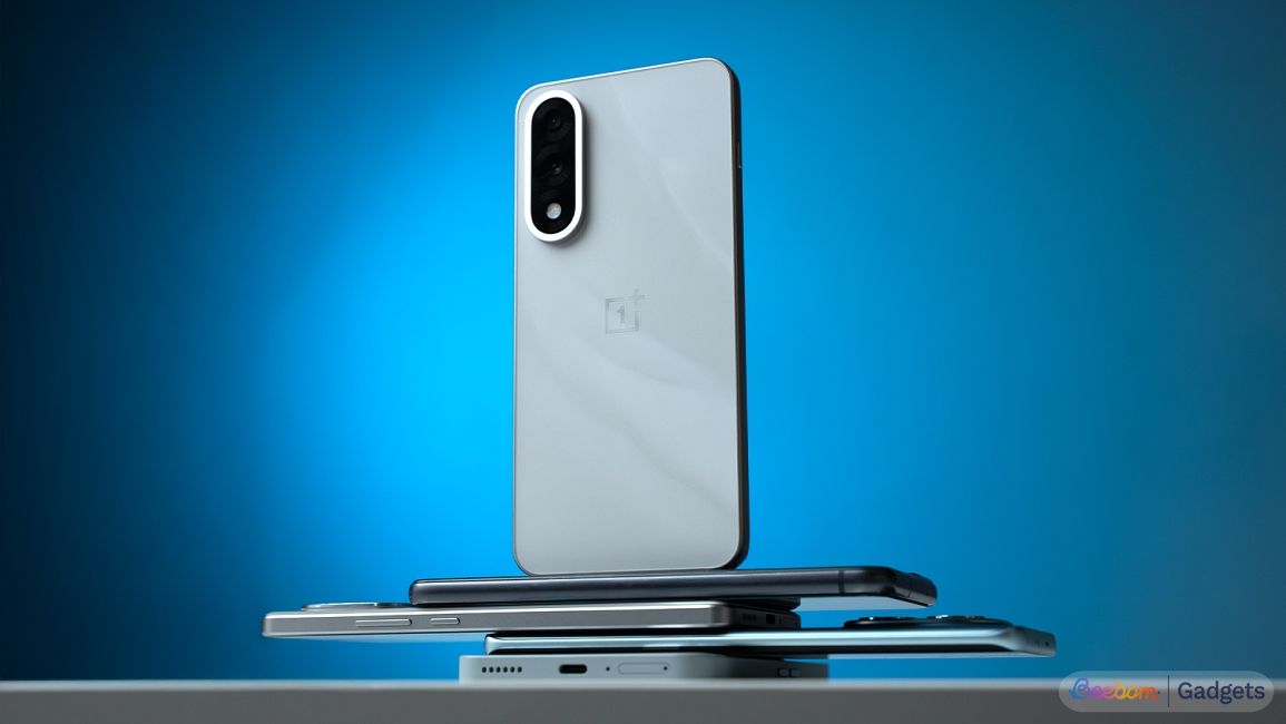 OnePlus Nord 5 on top of stacked smartphones