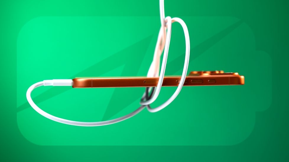 iPhone hanging from a cable