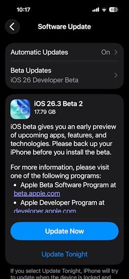 iOS 26.3 Developer Beta 2 update