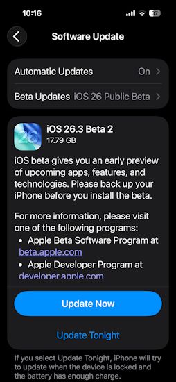 iOS 26.3 public beta 2 rolling out