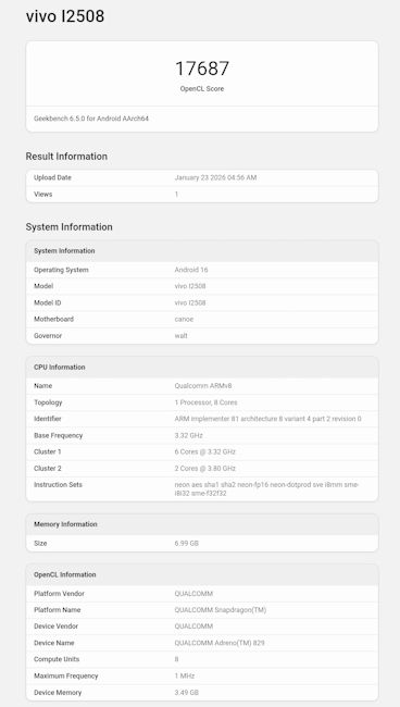 iQOO 15R Geekbench OpenCL GPU listing