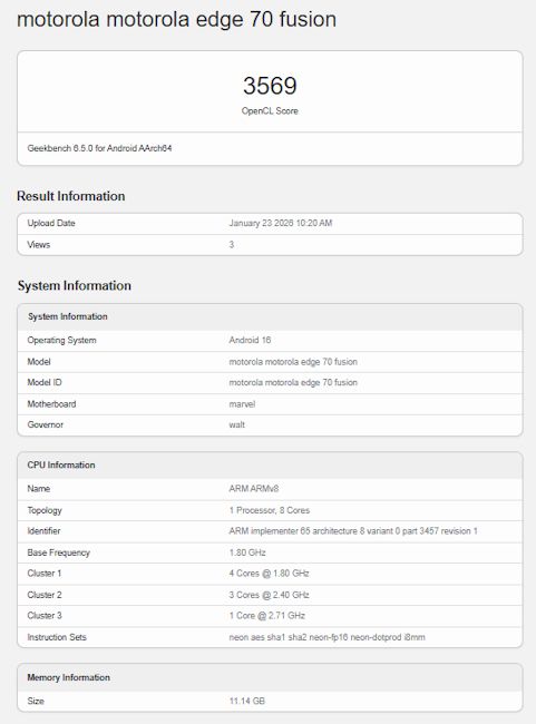 Motorola Edge 70 Fusion Geekbench GPU