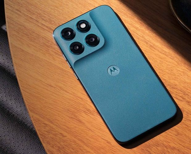 Motorola G77 in Shaded Spruce colourway from the back