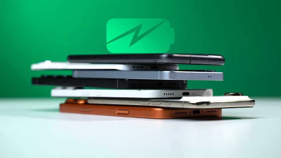 phones stacked on top of each other with a battery icon