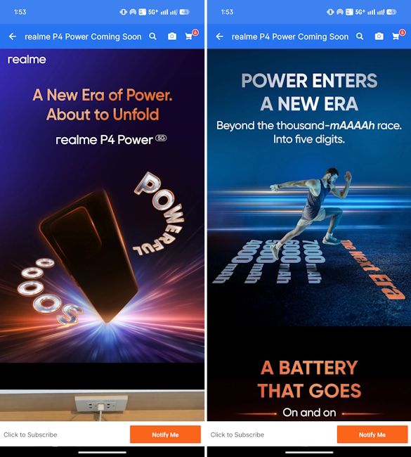 Realme P4 Power 5G live Flipkart teaser in India