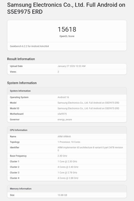 Samsung Exynos 2700 early OpenCL Geekbench listing