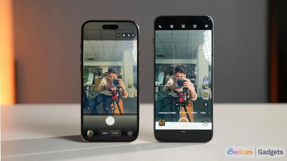 iPhone and Android side by side with front camera active