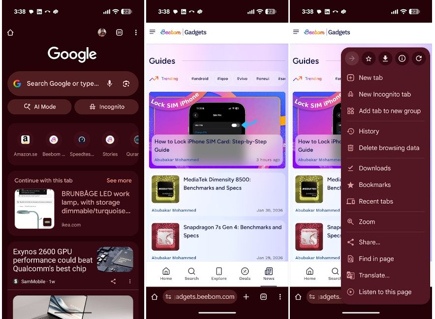 Google Chrome browser home page and settings