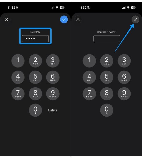 Enter a new pin and set a new pin