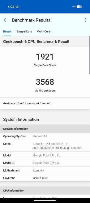 Tensor G4 GeekbenchScore
