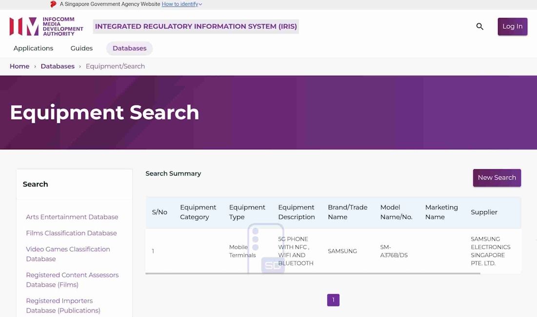 Samsung Galaxy A37 IMDA listing