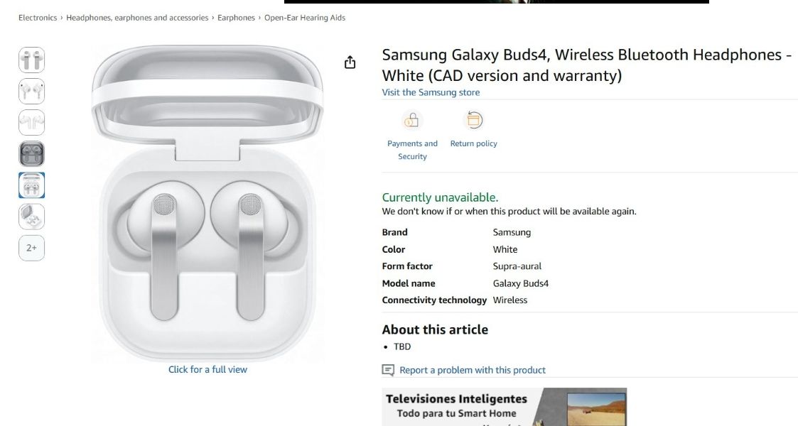  Samsung Galaxy Buds 4 listing on Amazon
