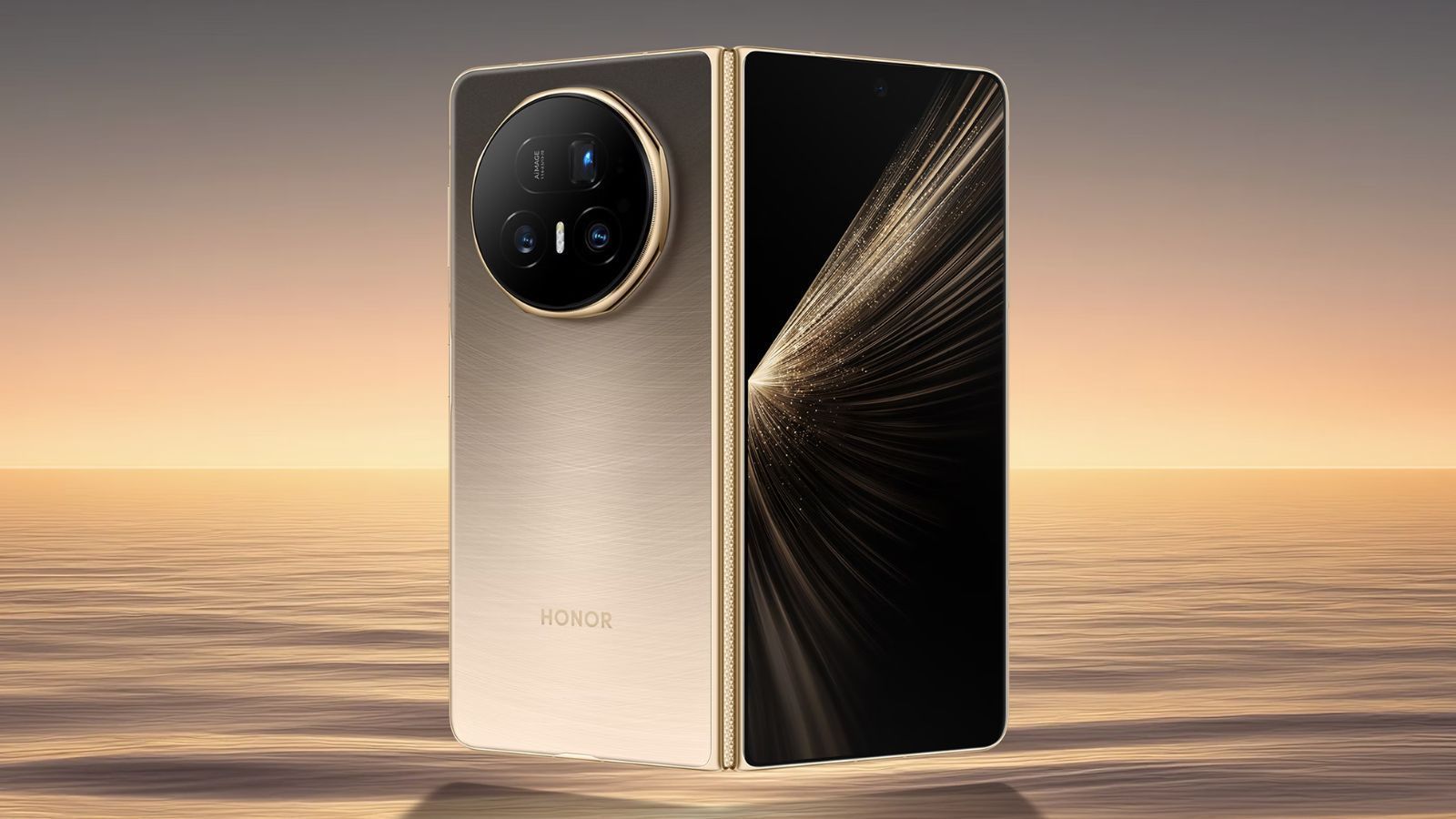 Honor Magic foldable smartphone in gold colourway from the back