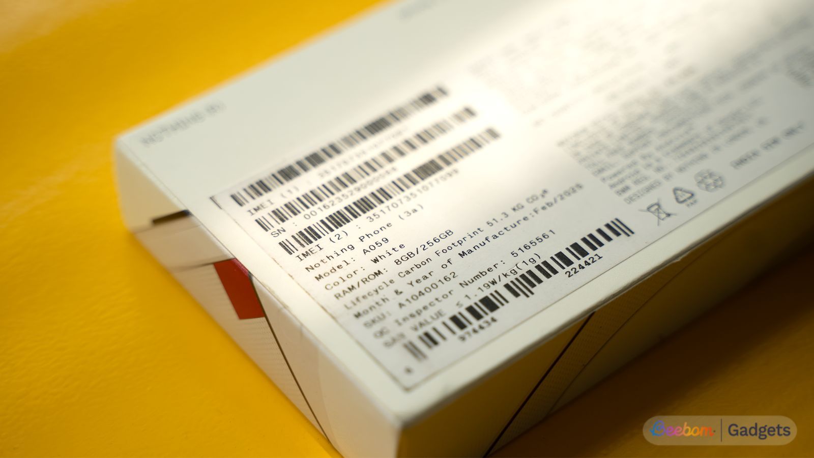 Nothing Phone box from the back with IMEI sticker