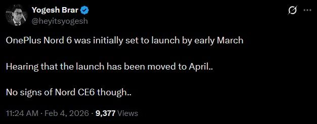 OnePlus Nord 6 delayed information