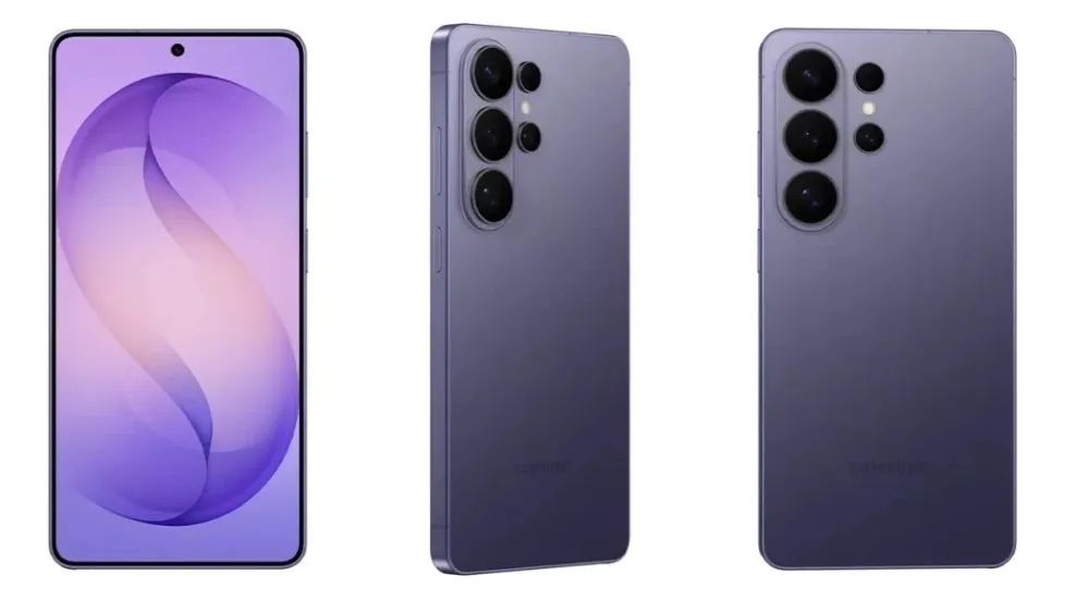 Galaxy S26 Cobalt Violet front and back design showcased in renders