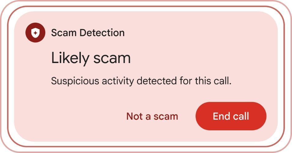 screenshot showing Scam Detection banner on Pixel phones