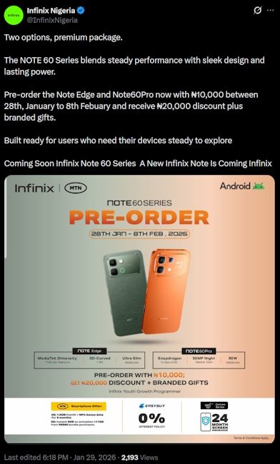 Infinix Note 60 Pro pre-orders live in Nigeria Infinix Note 60 Pro pre-orders live in Nigeria