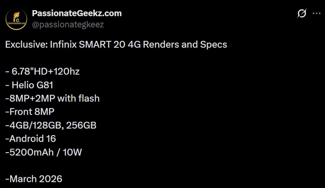 Infinix Smart 20 4G leaked specs Infinix Smart 20 4G leaked specs