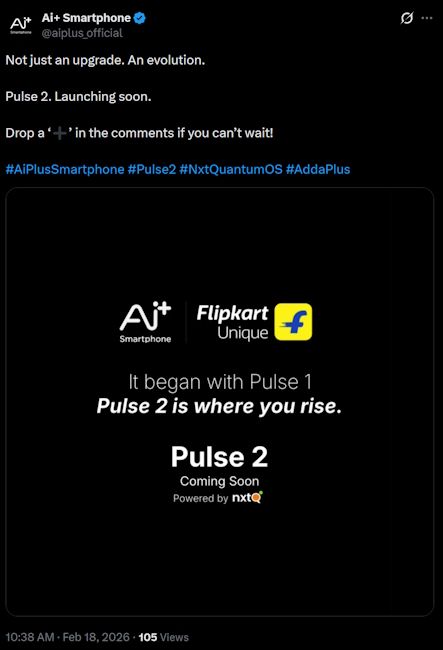 Ai+ Pulse 2 India launch teased