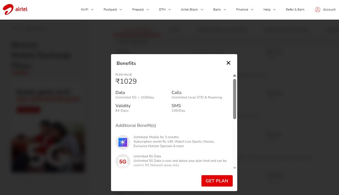 Airtel Rs 1,029 prepaid plan Airtel Rs 1,029 prepaid plan