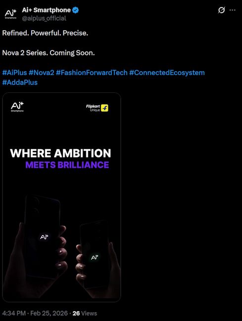 Ai+ Nova 2 series teased for India Ai+ Nova 2 series teased for India