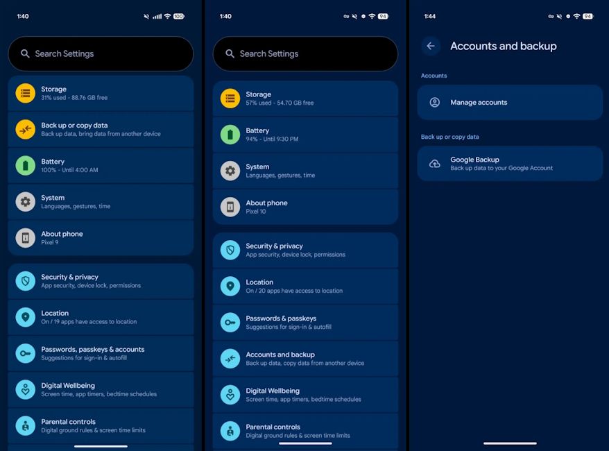 Android 17 Beta 2 new combined Accounts and backup menu Android 17 Beta 2 new combined Accounts and backup menu