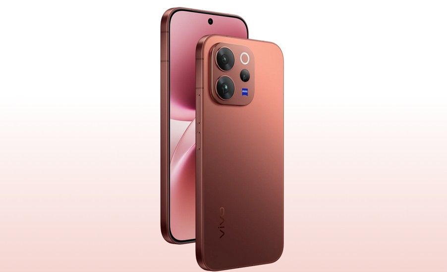 Vivo V70 series in passion red colourway from the front and back