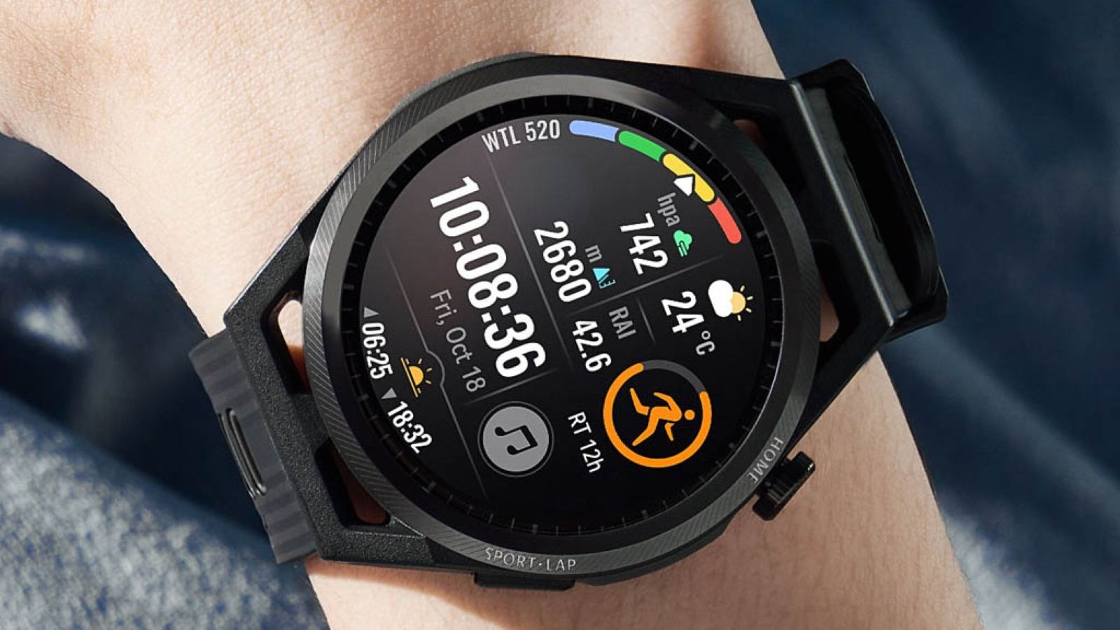 Huawei watch GT runne on wrist in black colourway Huawei watch GT runne on wrist in black colourway