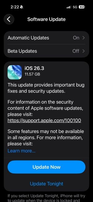 iOS 26.3 update screen