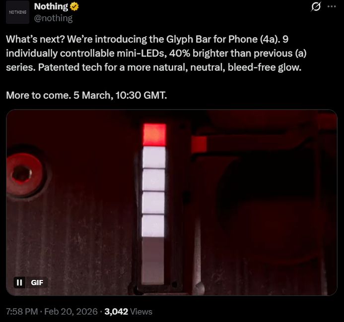 Nothing Glyph Bar teaser X post screenshot