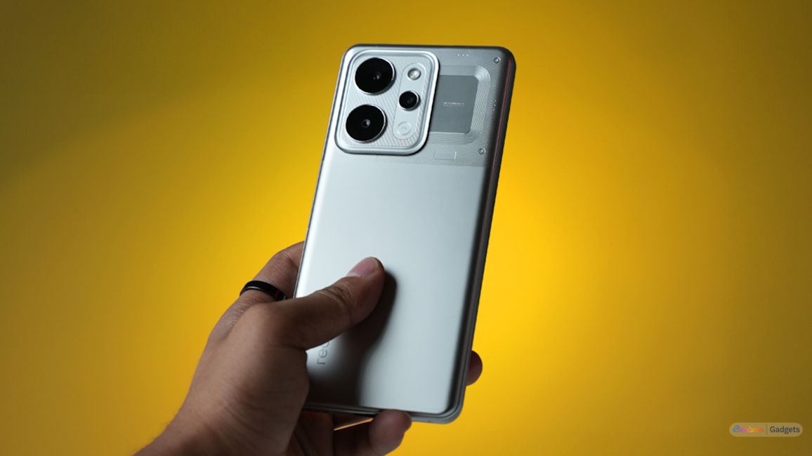 Realme P4 Power silver back panel design showcased while in hand Realme P4 Power silver back panel design showcased while in hand
