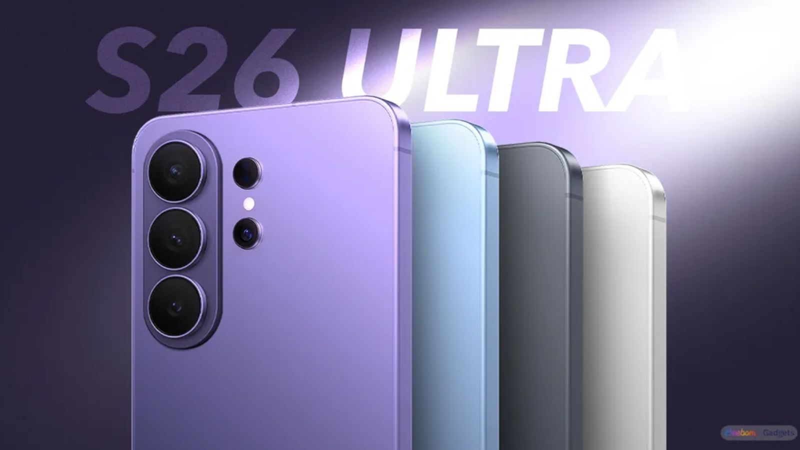 Samsung Galaxy S26 Ultra render banner with multiple colourways
