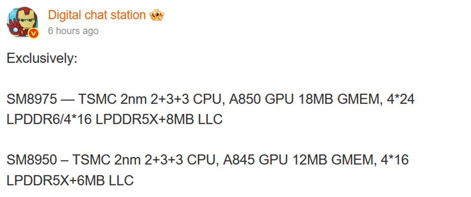 Snapdragon 8 Elite Gen 6 series information