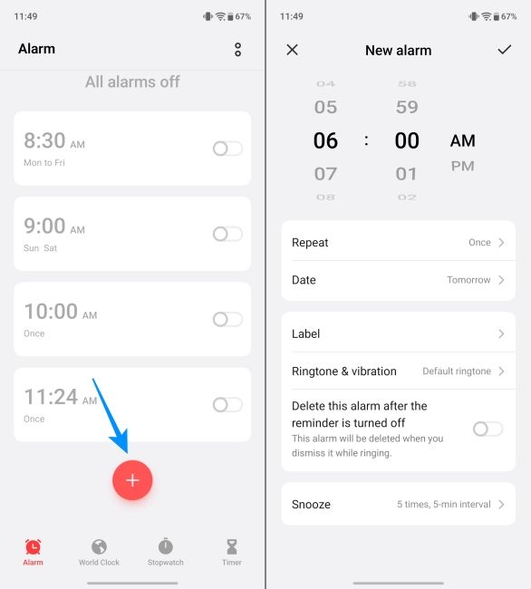 Add a new alarm to the Vivo clock app Add a new alarm to the Vivo clock app